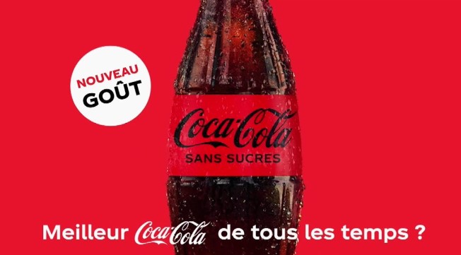 Une publicité faisant la promotion de Coca-Cola, 'Nouveau Gout. Meilleur Coca-Cola de tous les temps'