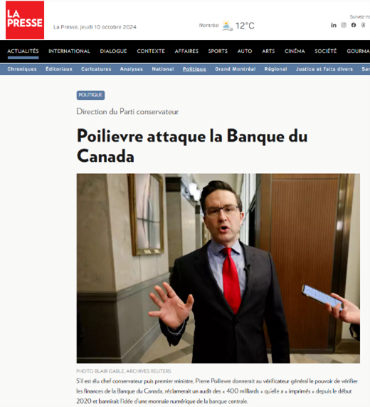 
Une capture d'écran d'un faux site Web de CNN. Le titre se lit comme suit : « Rapport spécial Pierre Poilievre déclare la guerre aux grandes banques avec un investissement secret qui suscite l'admiration des experts.