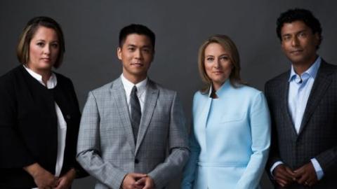 The hosts of CBC’s The National in 2022: Rosemary Barton, Andrew Chang, Adrienne Arsenault and Ian Hanomansing.