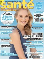 Couverture du magazine Santé montrant une mannequin svelte faisant face à l’appareil photo. Le titre indique « Perdez 3 kilos en 2 semaines » et le sous-titre nous invite à faire de l’exercice comme médicament.